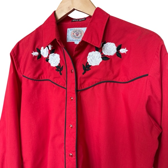 Ely Country Charmers Tops - VTG 90s Ely Country Charmers Western Pearl Snap Shirt Womens L Red Embroidered